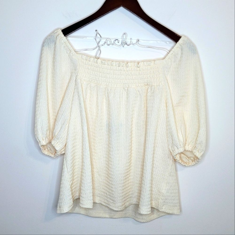 Sanctuary Buttercream Square Neck Puff Sleeve Peasant Top Boho Size Medium